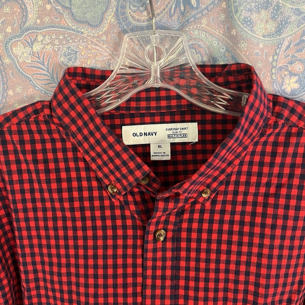 Old Navy size extra large Boy's button-down, red and navy shirt slim fit